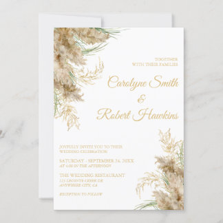 Convite Romântico para Casamento de Pampas Grass