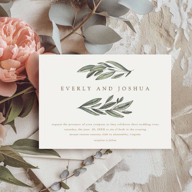 Convite Romântico para Casamento Evergreen (Romantic Evergreen watercolor botanical wedding invitations)
