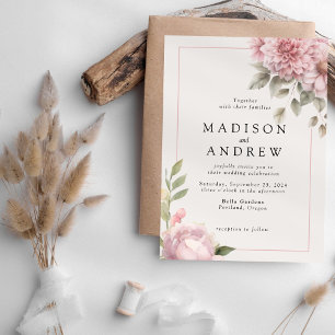 Convite Romântico para Casamento Floral Cor-de-Ros