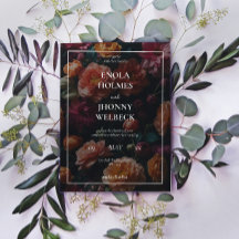 Convite Romântico para Casamento Floral Dark Moody