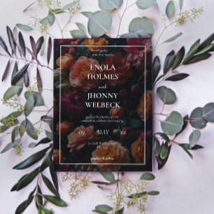 Convite Romântico para Casamento Floral Dark Moody