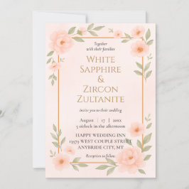 Convite Romântico para Casamento Floral de Pêssego