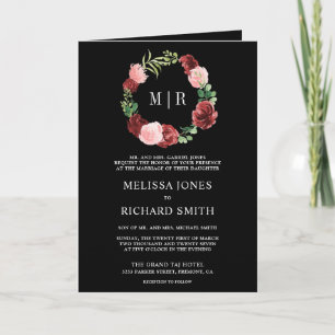 Convite Rosa Bege Borgonha Floral Código QR Casamento Pret