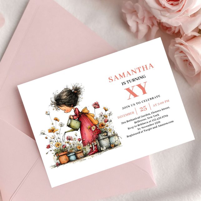 Convite Rosa Bege de Aniversário da Garotinha Fada (Sunshine Fairy Girl Birthday Blush Pink invitation)