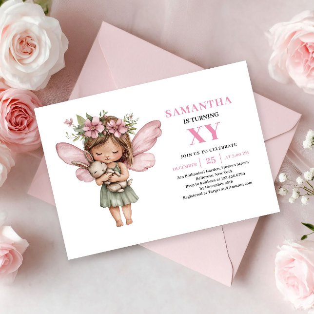 Convite Rosa Bege de Aniversário da Menina Fada Ca (Whimsy Fairy Girl Birthday Blush Pink invitation)