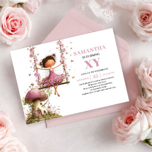 Convite Rosa Bege de Aniversário da Menina Fada Ca
