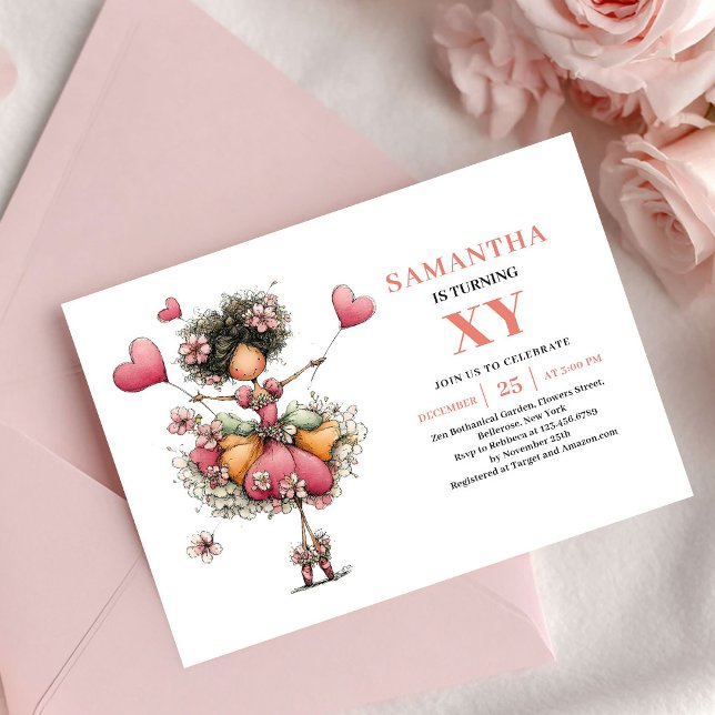 Convite Rosa Bege de Aniversário da Menina Fada Lu (Lush Fairy Girl Birthday Blush Pink invitation)