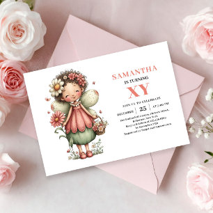 Convite Rosa Bege de Aniversário de Menina Fada Ca
