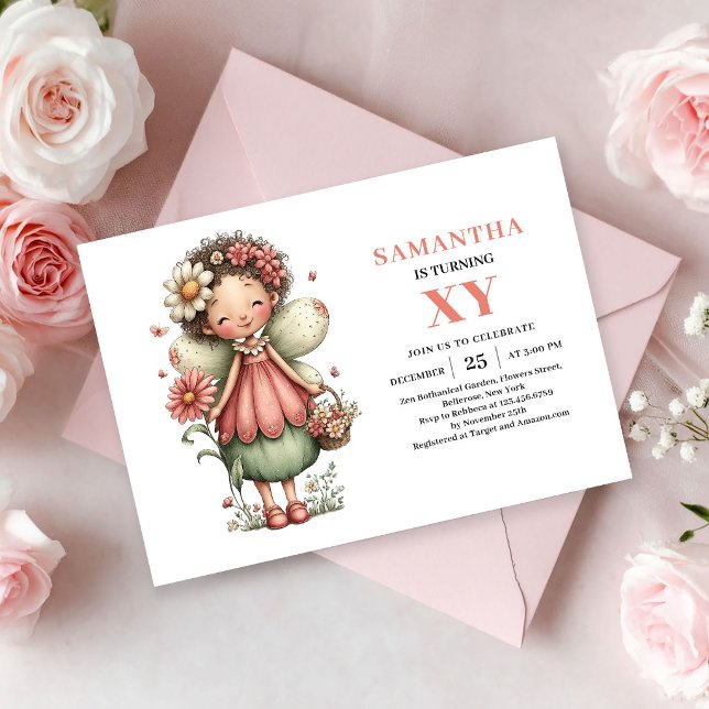 Convite Rosa Bege de Aniversário de Menina Fada Ca (Whimsical Fairy Girl Birthday Blush Pink invitation)
