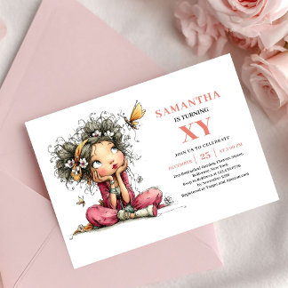 Convite Rosa Bege para 1º Aniversário da Menina Fa