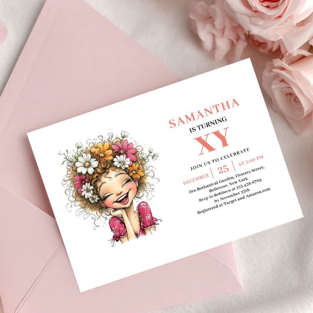 Convite Rosa Bege para o 9º Aniversário da Menina  (Cute Fairy Girl 9th Birthday Blush Pink invitation)