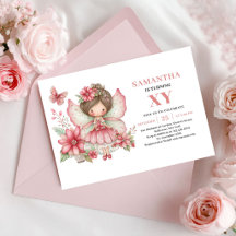 Convite Rosa Brilho de Aniversário de Menina Fada 