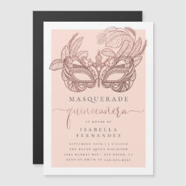 Convite Rosa Chic Dourado e Mascarada de Blush Quinceañera