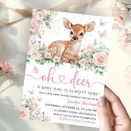 Convite Rosa de Chás de Bebê para Menina Oh Deer B