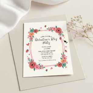 Convite Rosa de Galentines Day Party Floral