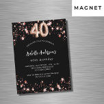 Convite rosa de ouro preto aniversário de 40 anos<br><div class="desc">Um fundo preto clássico,  decorado com estrelas douradas rosa. Personalize e adicione um nome e detalhes da parte. O número é escrito com um script de estilo de balão.</div>