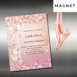 Convite Rosa de Quinceanera bailarina rosa luxuosa