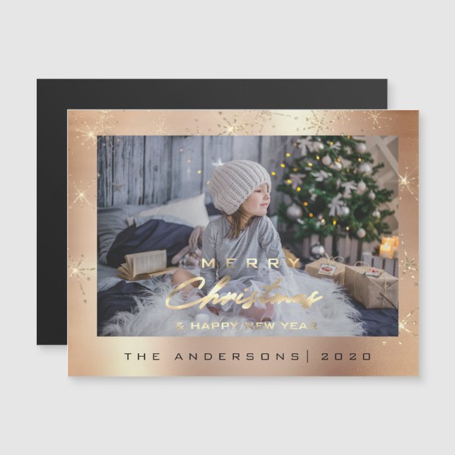 Convite Rosa de Sparkly de Foto Dourada de Feriado de Feli (Frente/Verso)