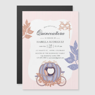 Convite Rosa Dourada e Lilac Glitter Princesa Quinceañera
