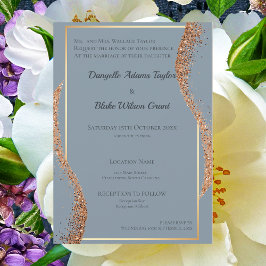 Convite rosa Dourado De Casamento Azul De Dusty