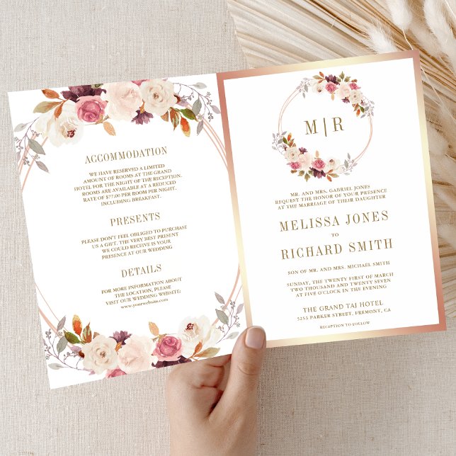 Convite Rosa Dourado Floral Código QR Casamento Rosa Empol (Criador carregado)