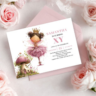 Convite Rosa Dourado para 5º Aniversário da Menina