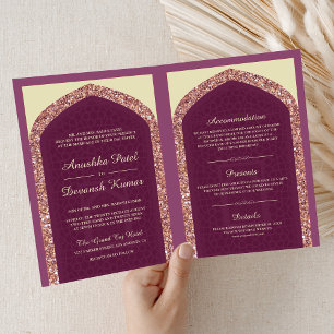 Convite Rosa Dourado Rosa Ameixa Tudo em Um Casamento Indi