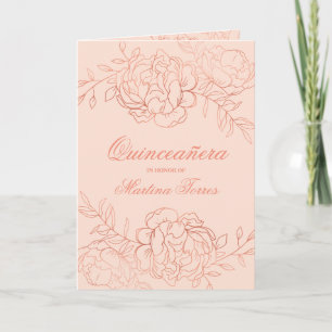 Convite Rosa Dourado & Rosa Bege Arte Floral Fina Quincean