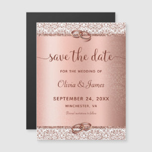 Convite Rosa Dourado Script Damask Casamento Salve a Data