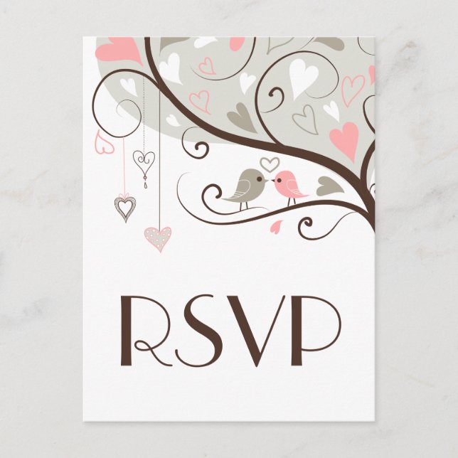 Convite Rosa e Cinza | Cartão postal de RSVP para Casament (Frente)