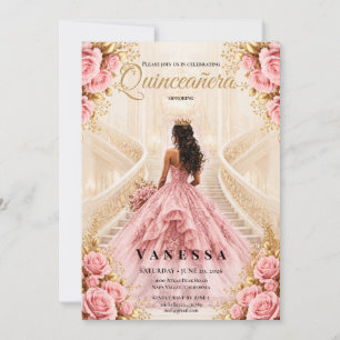 Convite Rosa e Dourado para Quinze Anos