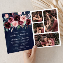 Rosa Empoeirado Borgonha Floral Código QR Casament