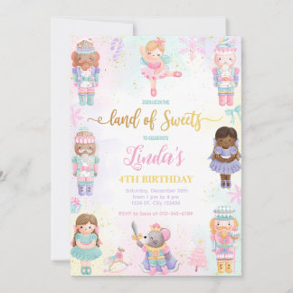 Convite Rosa Fada Terra dos Doces Quebra-Nozes