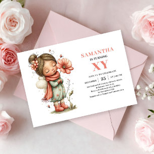 Convite Rosa Floral do 3º Aniversário da Menina Má