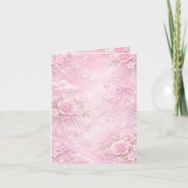 Convite Rosa Floral Sonhador Pérolas Laços Brilho Pastel