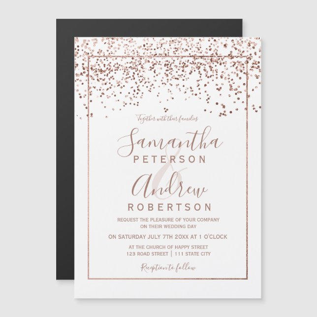 Convite Rosa gold confetti White Typografia Casada (Frente/Verso)