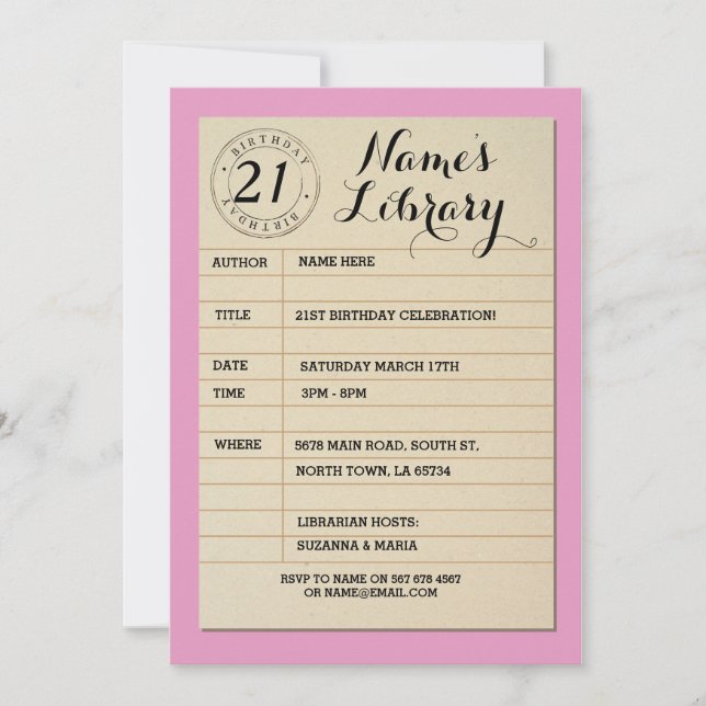 Convite Rosa para Festa de aniversário do Livro de (Frente)
