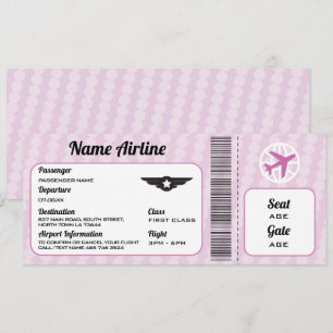 Convite Rosa para Festa de Bilhete de Avião de Ani