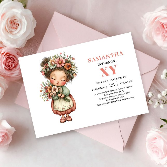 Convite Rosa Pastel Caprichoso para Aniversário de (Fairy Girl Birthday Whimsical Pastel Pink invitation)
