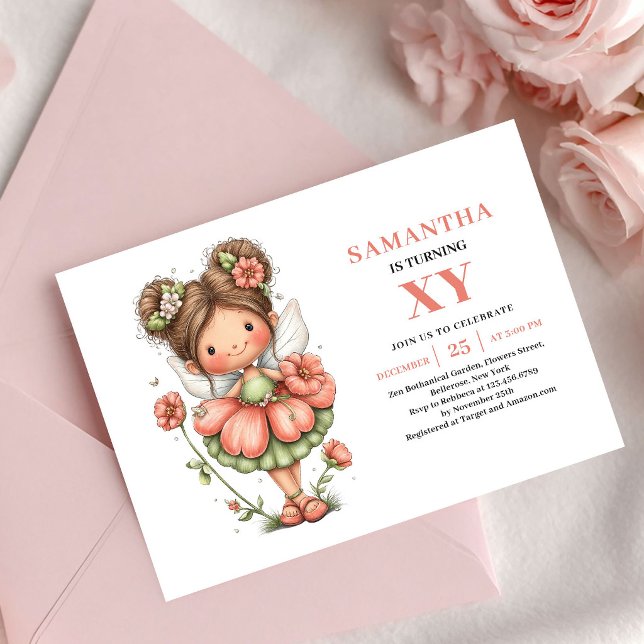 Convite Rosa Pastel de Aniversário de Menina Fada  (Fantasy Fairy Girl Birthday Pink Pastel invitation)