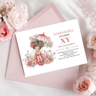 Convite Rosa Pastel para 5º Aniversário da Menina