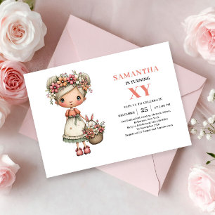 Convite Rosa Pastel para Aniversário de 7 Anos da