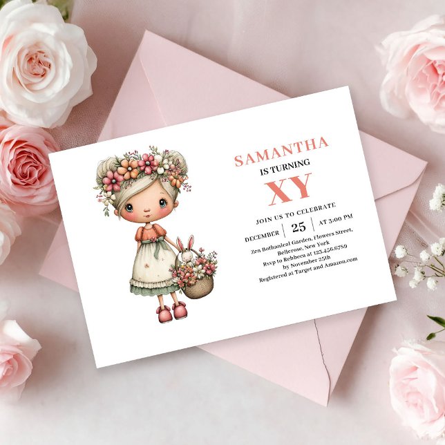 Convite Rosa Pastel para Aniversário de 7 Anos da  (Magical Fairy Girl 7th Birthday Pastel Pink invitation)