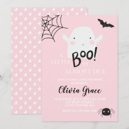 Convite Rosa Pequeno Fantasma Boo de Halloween par