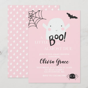 Convite Rosa Pequeno Fantasma Boo de Halloween par