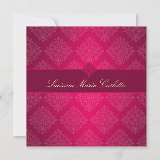 Convite Rosa Quente Desbotado Damask 311 Luciana (Frente)