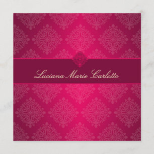 Convite Rosa Quente Desbotado Damask 311 Luciana