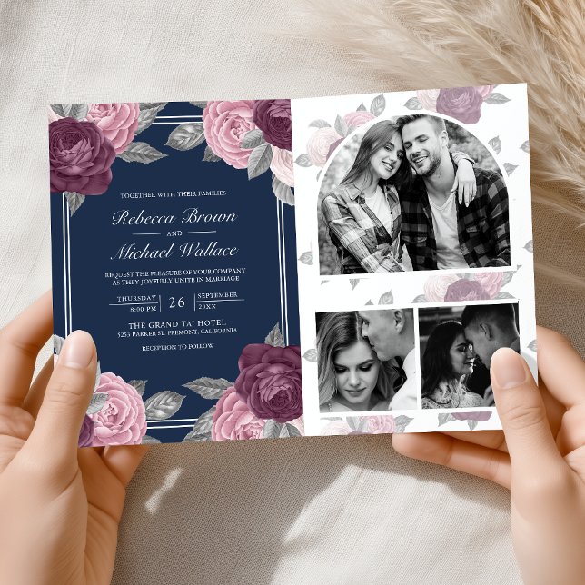 Convite Rosa Roxo Empoeirado Código QR Casamento Azul Mari (Criador carregado)