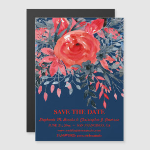 Convite Rosa vermelha Azul de Aquarela / Site Salvar a Dat