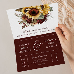 Convite Rosas Bordô Girassóis Código QR Casamento